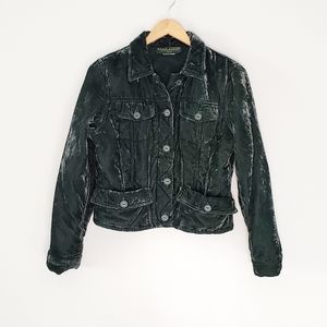 Harve Benard petite crushed green velvet cropped jacket